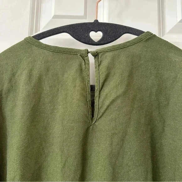 WHO WHAT WEAR Women's Linen Puff Sleeves Fairy Boho Green Peplum Top Size L - Picture 6 of 8